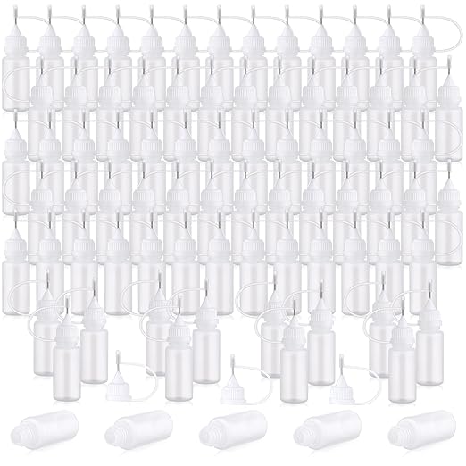 Zhehao 100 Pcs 10 ML Narrow Tip Applicator Bottle Mini Needle Tip Glue Bottle Applicator Precision Translucent Glue for Alcohol Ink DIY Quilling Acrylic Painting(White)