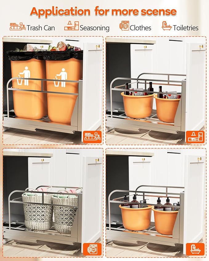 Dual Pull Out Trash Can Under Cabinet, Heavy Duty Slide Out Garbage Can Kit for Kitchen, Sink, Drawer -Trash Bin Not Included, Requires Minimum Cabinets Opening 17" W X 24" D