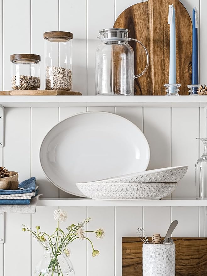 LE TAUCI Ceramic Serving Bowls Set of 2, Large Oval Serving Dishes for Entertaining, 11.8 & 13.7 Inch Salad Bowl for Kitchen Counter, Fruit Bowl, Pasta Bowls, Microwave and Dishwasher Safe - White