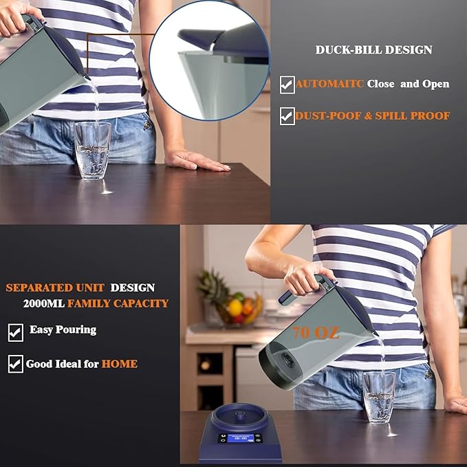Hydrogen Alkaline Water Machine Generator Maker,Hydrogen Alkaline Water Pitcher Dispenser Ionized Water LED Display and Smart Touch Operation,Used for Home and Office 2000m(Blue Black)