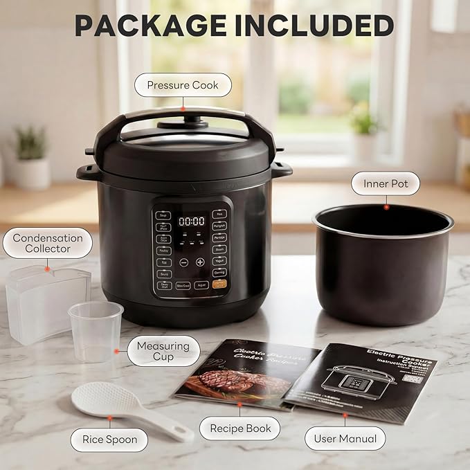 DUMOS Electric Pressure Cooker 16-in-1, 8QT Programmable Multi Cooker with 12 One-Touch Presets, Soup Steam Yogurt and More, Ceramic Inner Pot Delay Start & Keep Warm, Includes Recipe Guide, Black