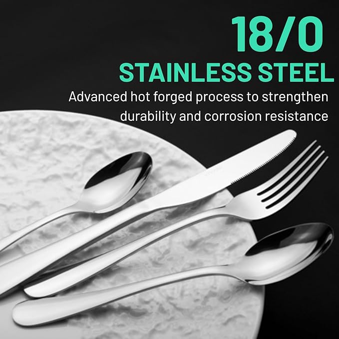 VIVANI 16 Piece Silverware Set for 4, Premium Stainless Steel Cutlery Set, Utensil Sets, Flatware Sets for 4, Forks Spoons and Knives Set Dishwasher Safe for Home Kitchen
