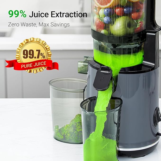 Aeitto Juicer Machines, 5.3" Extra Wide Mouth, Cold Press Juicer, Easy to Clean, Fit Whole Vegetables & Fruits, Professional Juice Extractor Machine,Self Feeding, High Juice Yield