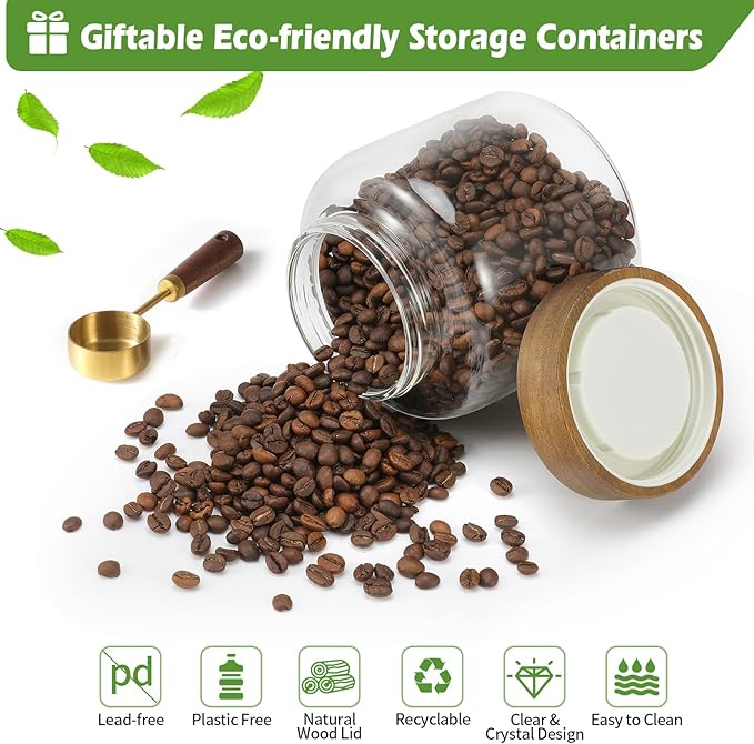 Glass Food Storage Jar with Lids Spoon Thicken Glass Coffee Canister Borosilicate Glass Food Containers for Ground Coffee Beans Nut Pasta Sugar Candy Spice Rice Loose Tea (1200ml(40oz) B)