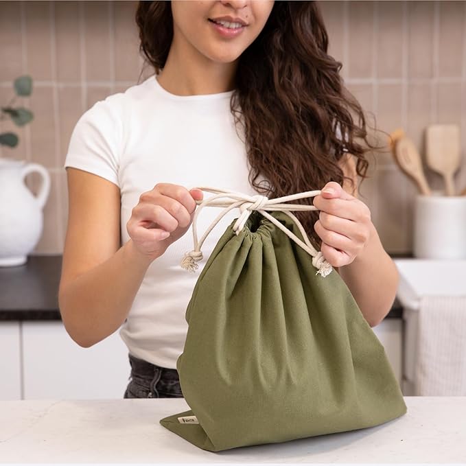 Sourdough Bread Bags for Homemade Bread, 2 Pack, Reusable Cotton Linen, Machine Washable, Freezer Safe - BPA-Free TPU Liner, Fits 2 Loaves Each, Beeswax Wrap Alternative, Drawstring Closure