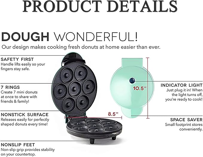 Mini Donut Maker,Electric Mini Doughnut Maker Machine, Makes 7 Mini Donutss, Non-Stick Mini Donut Machine, Easy Clean Doughnuts Maker Kit red (Green)
