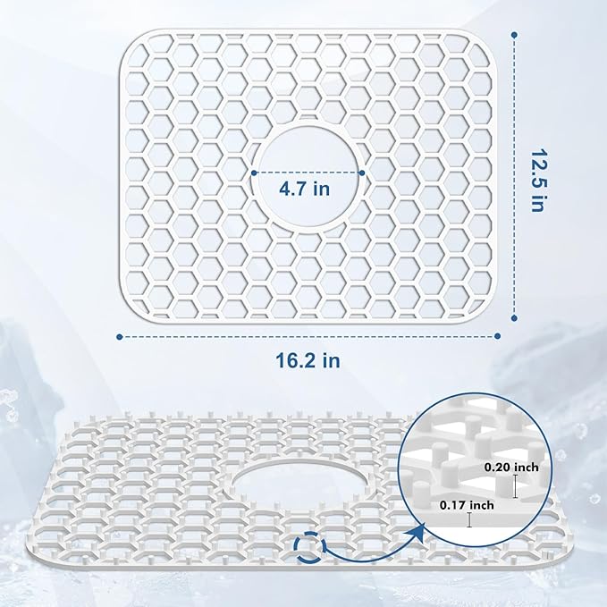 Bestjing Silicone Sink Protectors for Kitchen Sink - 16.2"x12.5" Kitchen Protector Accessory, Non-Slip Heat Resistant Mat for Bottom of Farmhouse Porcelain Stainless Steel (White)