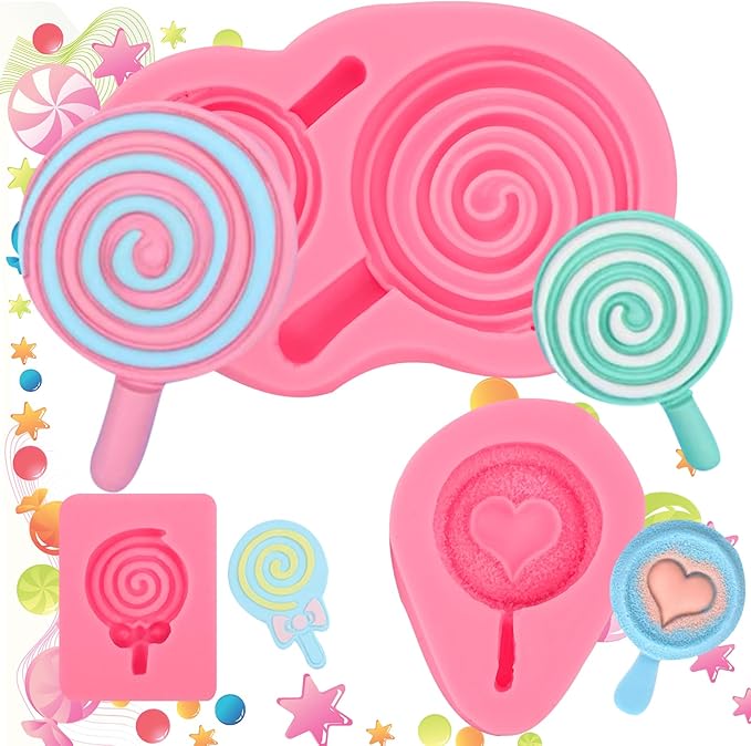3 Pcs Love Lollipop Fondant Molds Bow Lollipop Silicone Mold,for Birthday Parties, Weddings Cake Decoration Chocolate Candy Muffins Marzipan Flower Paste DIY Epoxy Polymer Clay