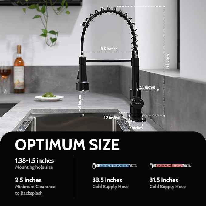 WEWE Kitchen Faucets with LED Light, Kitchen Faucet with Pull Down Sprayer Commercial Stainless Steel Single Handle Spring Farmhouse RV Sink Faucet, Matte Black