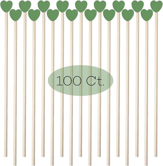 100 Pcs 6" Green Heart St. Patrick's Day Wooden Swizzle Sticks, Cocktail & Coffee Drink Stirrers, Cake Pop & Lollipop Sticks for Irish Festival Party Wedding