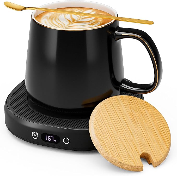 Coffee Mug Warmer & Simple Pure Black Mug Set, Electric Cup Warmer with Auto Shut Off, 4 Temperature Setting Smart Beverage Warmer, 8-Hours Auto Shut Off (Simple Pure Black Mug)