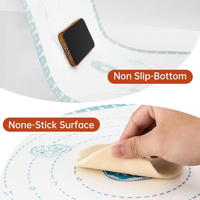 Silicone Baking Mat with 10 Useful Recipes, Non Stick Pastry Mat for Dough Rolling, Macaron Baking Sheet for Cookie, Pizza, Bread, Fondant Mat, Silicone Sheet for Dough Rolling out
