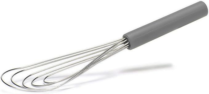 Flat Whisk Silicone Handle Non Slip 10" - 5 Wires Whisk with 10 Heads for Kitchen Cooking by Jell-Cell (Grey)
