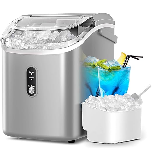 Croze Nugget Ice Maker Countertop with Self-Cleaning Function, Sonic Ice Maker Machine with Handle, 35lbs/Day High Capacity, Compact Design for Home & Office Use (Grey)