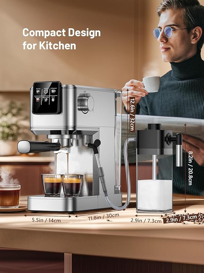 KEENSTAR 20 Bar Espresso Machine, Hot & Cold Brew Coffee Maker with Milk Frother, Touch Screen, Compact Water Tank, Expresso Coffee Machines for Lattes, Cappuccinos, Americano, Home & Office