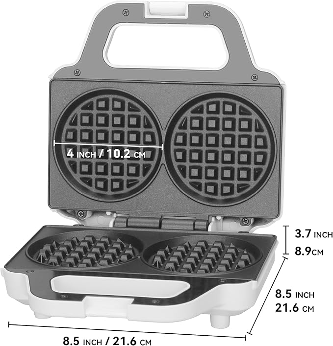 SugarWhisk 4 Inch Double Mini Waffle Maker Machine, Chaffle Maker, Waflera Electrica, Small Waffle Iron for Waffles, Keto Chaffles, Hash Browns, Cookies, Non-stick Plates