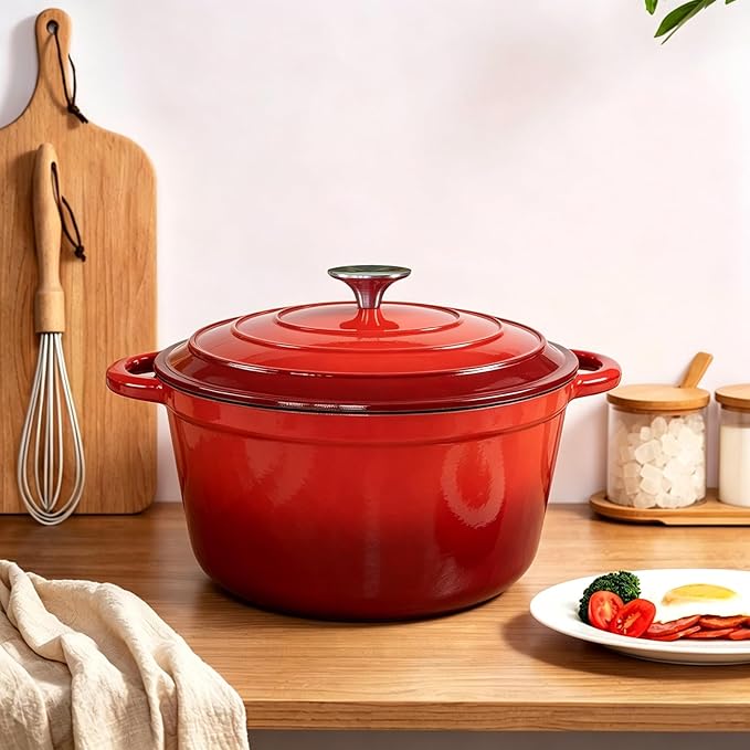 Enameled Cast Iron Dutch Oven with Lid, 6QT Heavy-Duty and Non-Stick Cookware Pot for Braising, Stews, Roasting, Bread Baking - Oven & Stovetop Safe