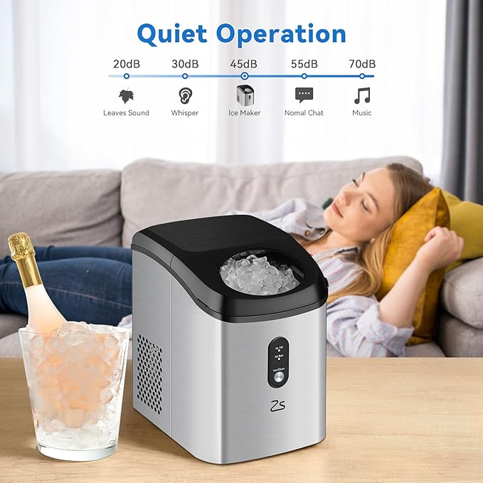 Nugget Ice Maker Countertop with Soft Chewable Ice, Portable Ice Maker with Self-Cleaning, 33Lbs/24Hrs, One-Key Operation, Compact Ice Maker with Ice Scoop/Basket for Home/Kitchen/Office/Bar