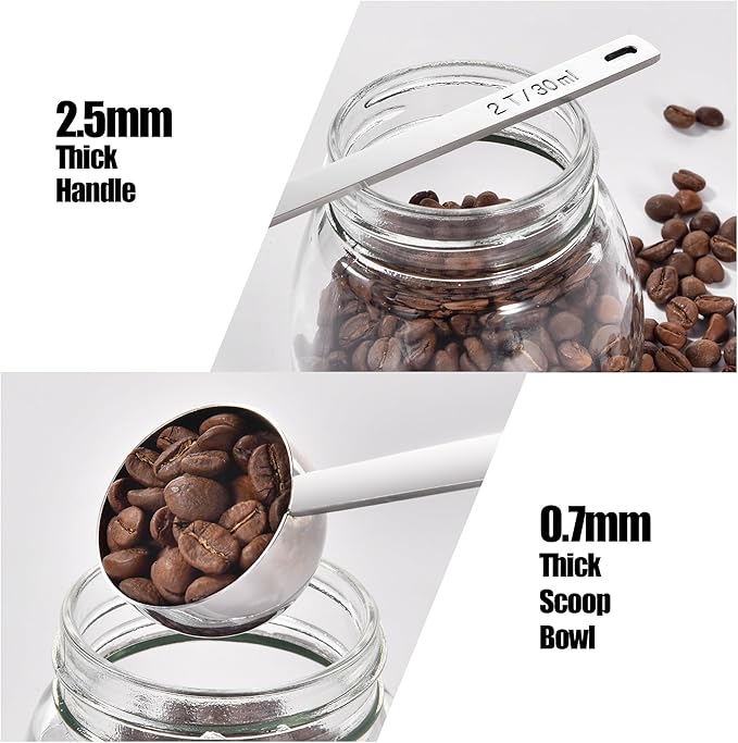 18/8 Stainless Steel Coffee Scoop, Doosu Food-Grade Metal Measuring Spoon with 6.9in Long Handle, Tablespoon Scooper for Coffee Beans, Ground Coffee, Espresso, Protein Powders, Tea, Sugar (2 Tbsp)