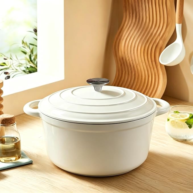 6 Quart Enameled Cast Iron Dutch Oven with Lid, Heavy-Duty And Non-Stick Cookware Pot for Braising, Stews, Roasting, Bread Baking - Oven & Stovetop Safe