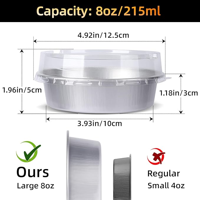 Beasea Mini Pie Tins with Lids, 20 Pack 4 Inch 8oz Disposable Creme Brulee Ramekins Silver Mini Small Aluminum Foil Pie Tart Cake Baking Pans Individual Round Containers Oven Safe for Baking