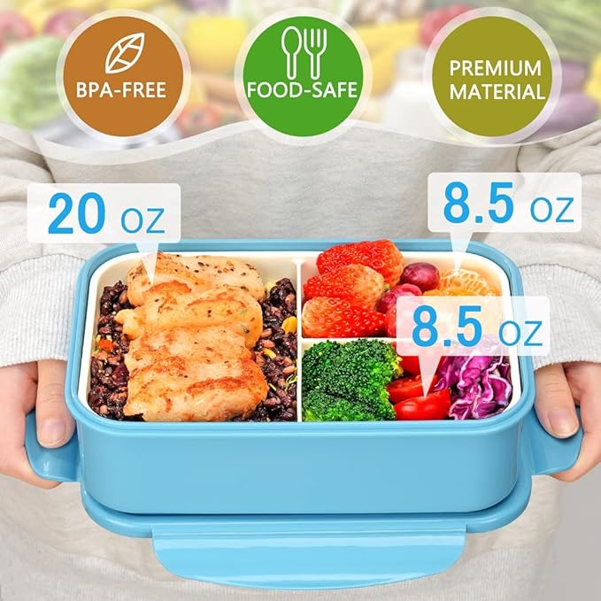 Bento Boxes for Adults - 1100 ML Bento Lunch Box Container For Kids With Spoon & Fork - Durable Perfect Size for On-the-Go Meal, BPA-Free and Food-Safe Materials(Blue)