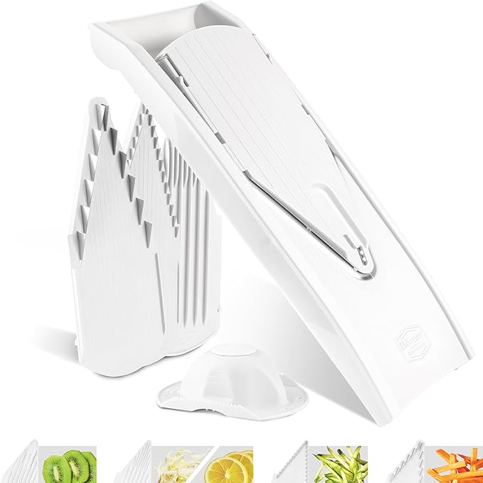Börner by Reston Lloyd Mandoline Slicer V1 (Starter Set) • V-Slicer with 5 Thickness Settings & Food Holder • Adjustable Kitchen Slicer for Vegetables & Fruits • Color: White