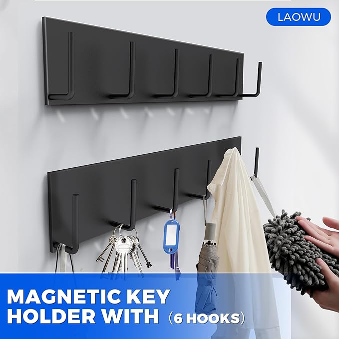 Magnetic Key Holder Wall Mount, Magnetic Key Rack Hanger With 6 Hooks For Metal Front Door, Magnetic Utensil Holder For Fridge, Strong Magnet Hanger Hook For Hanging Purse Kitchen Grill Tools Coat