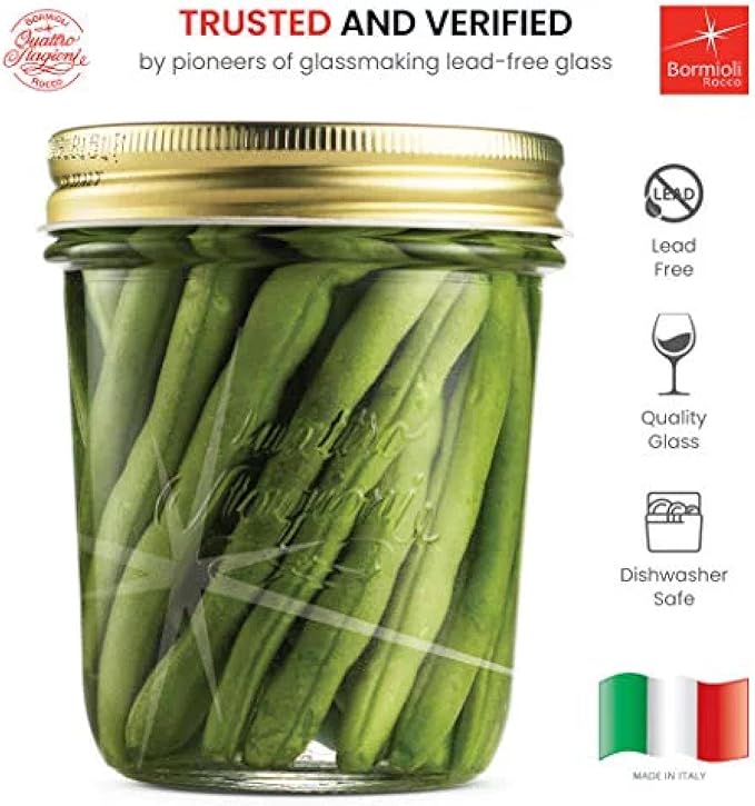 Bormioli Rocco Quattro Stagioni set of 4 Clear Airtight Mason Jars, 10.75 Oz. Made from Durable Glass, Made In Italy
