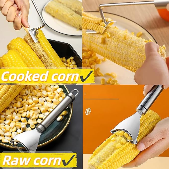 Corn Peeler 2PCS Stainless Steel Corn Peeler and Stripper Tool Set 2025 Corn Planer Cutter Thresher Scraper,Peel Corn Cob Separator Quick