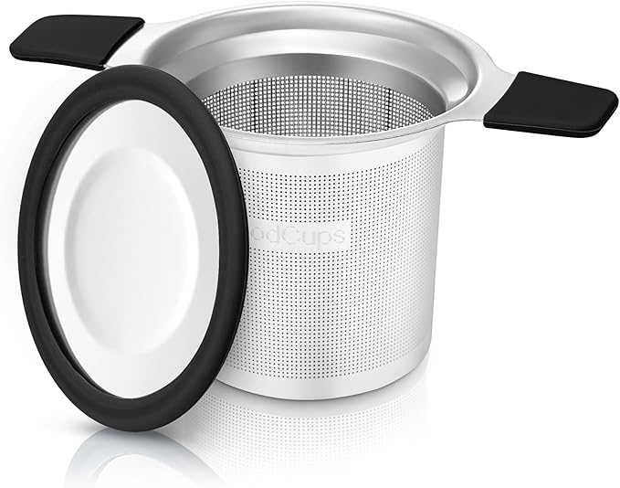 Stainless Steel Tea Infuser for Loose Leaf Tea – Extra Fine Mesh Strainer with Heat Proof Double Handles & Lid, Reusable Filter Fits Mugs, Cups & Teapots, Black