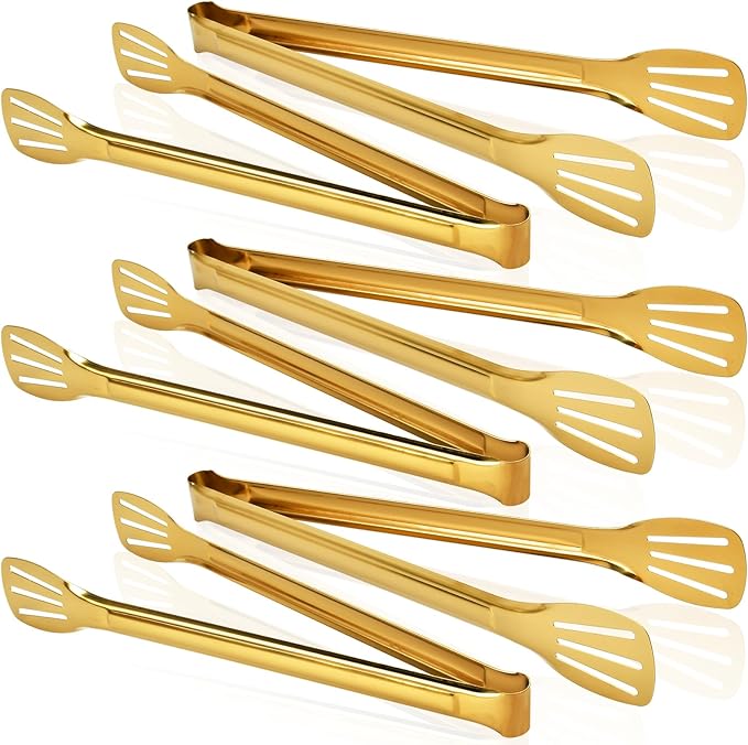 6 Pack Gold Serving Tongs, 12.9 Inch Stainless Steel Salad Tongs, Food Tong Serving Utensils for Cooking Buffet Wedding Party Catering
