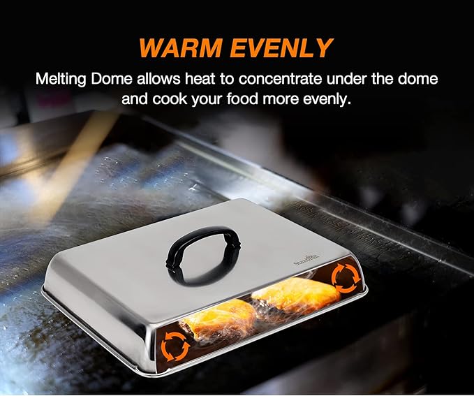 Stanbroil Melting Dome & Grill Press Kit- Stainless Steel Basting Cover Cheese Melting Dome with Cast Iron Burger Bacon Press for Flat Top Griddle Grill Indoor/Outdoor
