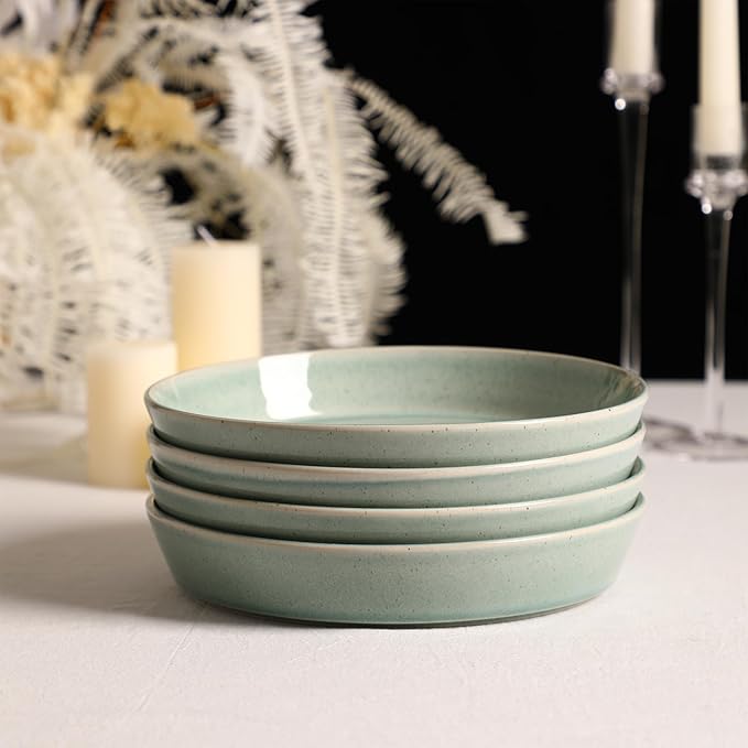 Stone Lain Claire 12-Piece Dinnerware Set Stoneware, Plates and Bowls Set, Dishwasher and Microwave Safe, Dish Set for 4, Green
