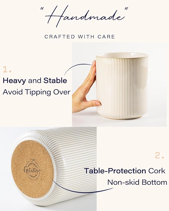 getstar Large Rotating Utensil Holder for Kitchen Counter,7.2"+5.4" Ceramic Utensils Crocks Set for Countertop Large & Small Utensil Organizer for Spatula Farmhouse Kitchen Decor