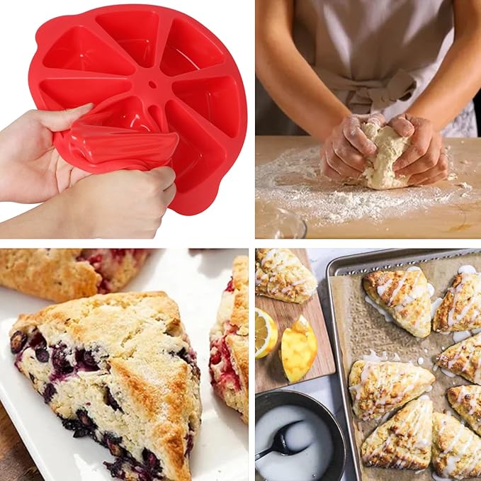 SHEbaking Silicone Scone Pans for Baking Wedge Pan 8-Cavity Silicone Slice Cake Mold Pie Pans for Quiche,Pizza,Brownies BPA free