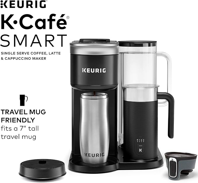 Keurig K-Café SMART Single Serve Coffee Maker with WiFi Compatibility, Latte and Cappuccino Machine with Built-In Frother, 6 Brew Sizes, Black