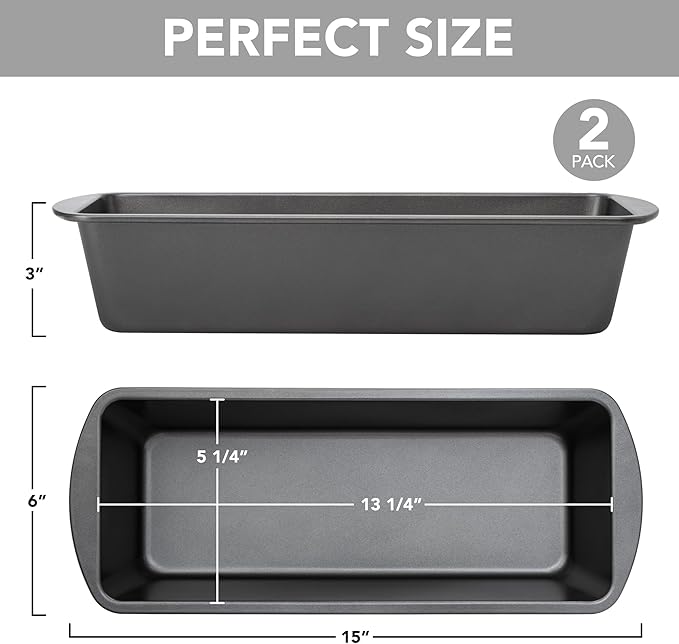 Tiawudi Extra Large Bread Pan, 13" x 5" Long Loaf Pan, Nonstick Baking Pan, Rectangular Loaf Tin, Set of 2