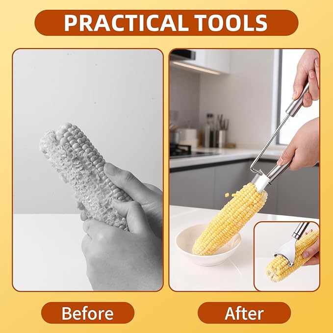 Upgraded Corn Peeler 3PCS Stainless Steel Corn Peeler for Corn on The Cob with Corn Stripper Tool and Corn Holder Set, Corn Cob Stripper Tool for Quick & Easy Peeling, Corn Scraper for Kitchen