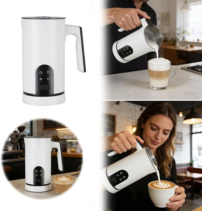 Electric Milk Frother, 4-in-1 Automatic Milk Steamer & Foamer 11.8oz/350ml, Automatic Warm and Cold Foam Maker and Milk Warmer for Latte, Cappuccinos, Macchiato (A)