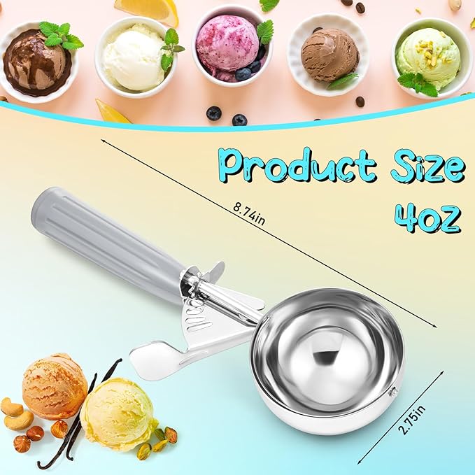 Reallnaive 8 Pcs Release Cookie Scoops Ice Cream Scooper with Trigger Release Portion Scoop Stainless Steel for Portion Control, Baking Food, Cookie Dough (4 oz,Gray)
