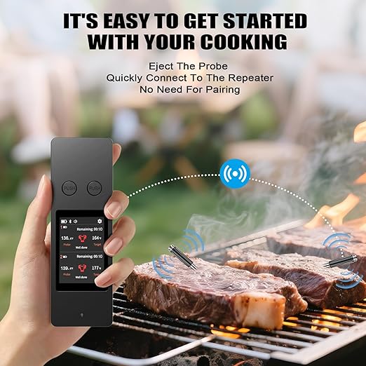 Wireless Meat Thermometer, Smart Digital Cooking Thermometer with 2 Ultra-Thin Probes, No App Needed, 800FT Range, 1000°F Heat Resistant, IP67 Waterproof - for BBQ, Grill, Oven, Smoker (2025 Upgraded)