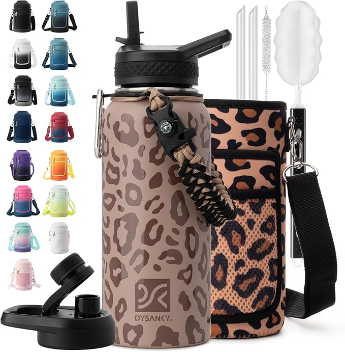 DYSANKY Insulated Water Bottle | Thickened Stainless Steel Vacuum Metal | Portable Sports Water Jug for Gym and Hiking with Straw, Carrier Bag, Handle Strap | BPA-Free 32 oz