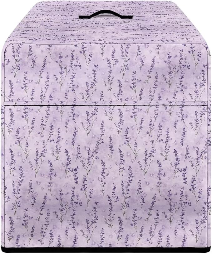Purple Lavender Flower Print Meat Slicer Cover with Organizer Pocket, Fit for Elite for Standard Meat Slicer, Dust-proof Slicer Machine for Home Food Slicer, 16x13x13 Inch (Only Cover)