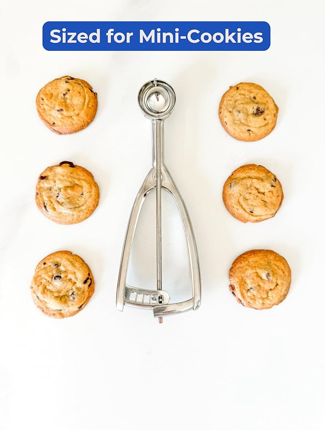 Jenaluca Small Scoop - Mini Cookie Scooper & Melon Baller - 2 Teaspoon Volume - Disher #100 stainless steel scoop for baking cookies & fruit balls