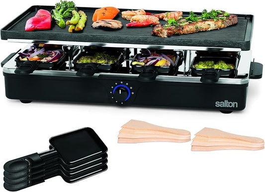 Salton Raclette Indoor Electric Party Grill & Raclette, 8 Person, Black
