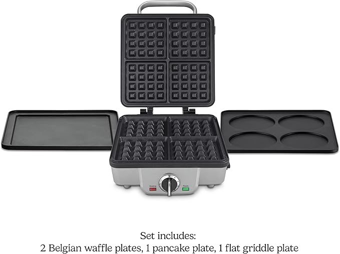 Cuisinart Belgian Waffle Maker with Pancake Plates, Nonstick Plates, 6 Browning Levels, Ready Indicator Lights, Temperature Control, Deep Waffle Pockets, WAF-300P1, Brushed Stainless