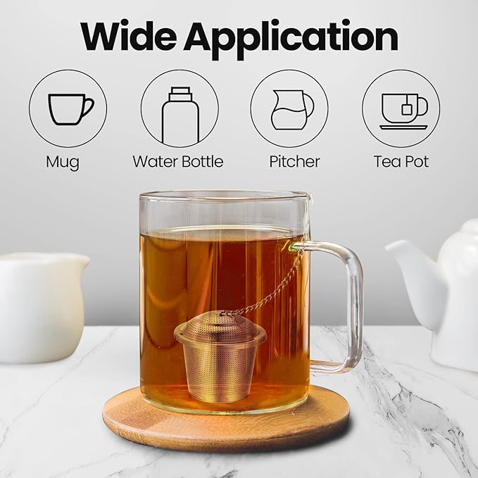Zopeal 9 Pcs Tea Infuser Stainless Steel Strainer with Extended Chain Hook and Saucer Loose Leaf Steeper Fine Mesh Ball Tea Filter for Brew Spices Seasonings Fits Cup Mug Bottle (Small)