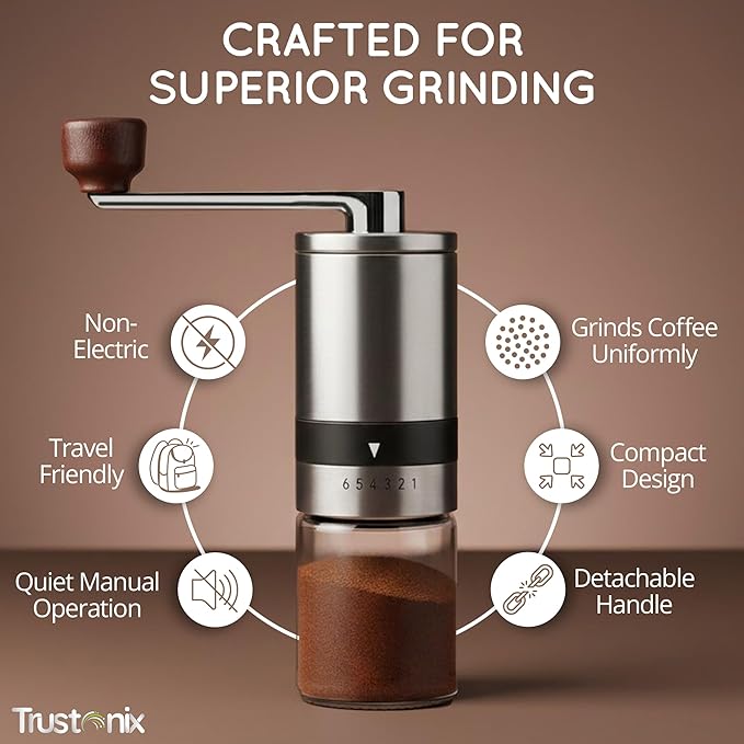 Portable Hand Coffee Grinder | Manual Coffee Grinder for Travel | Cocoa Beans Grinder | Portable & Compact Design | Smooth Grinding | Easy To Use | Higher Efficiency | Powerful & Stable