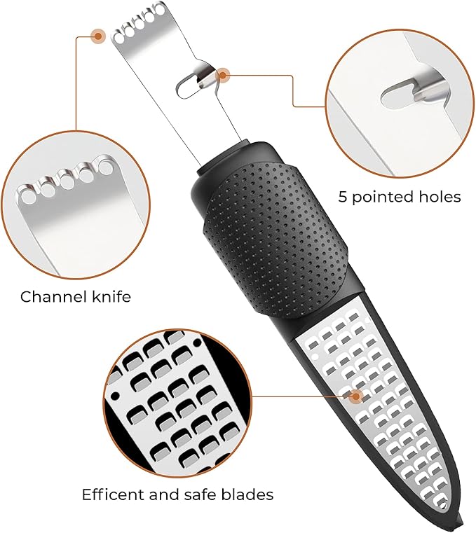 Pisol Zester, Lemon Citrus Orange Zester and Grater Tool, Cheese Grater & Vegetable Grater for Lime, Garlic, Ginger, Chocolate, Fruits, Dishwasher Safe